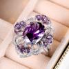 Big Purple Adjustable Open Ring for Women Luxury Engagement Wedding Jewelry for Women