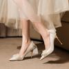 White Satin Stiletto Heels with Rhinestone Bow for Weddings and Banquets