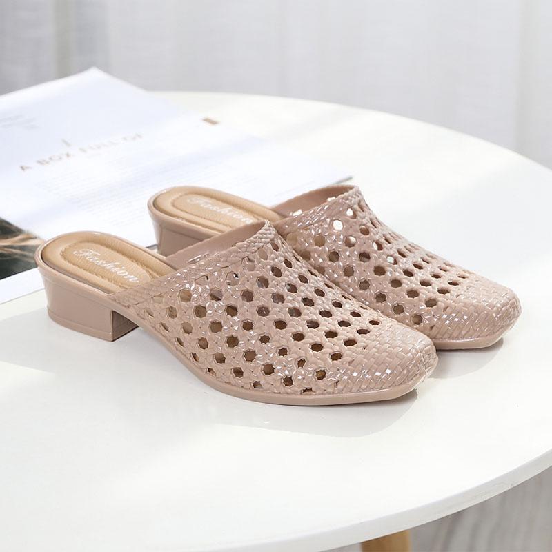 Women's Summer Mid-Heel Beach Slippers: Non-Slip, Fashionable Korean Style with Thickened Sole