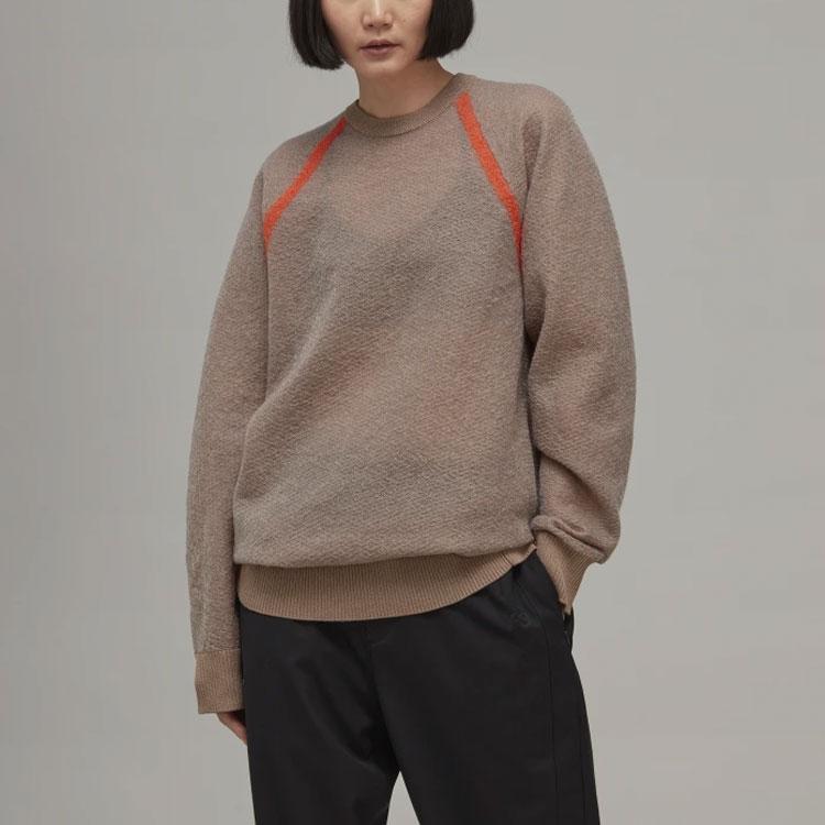 Y-3 Fall Winter 22 Drop Shoulder Large Logo Knit Crewneck Sweater Women Sweater Brown HS9818