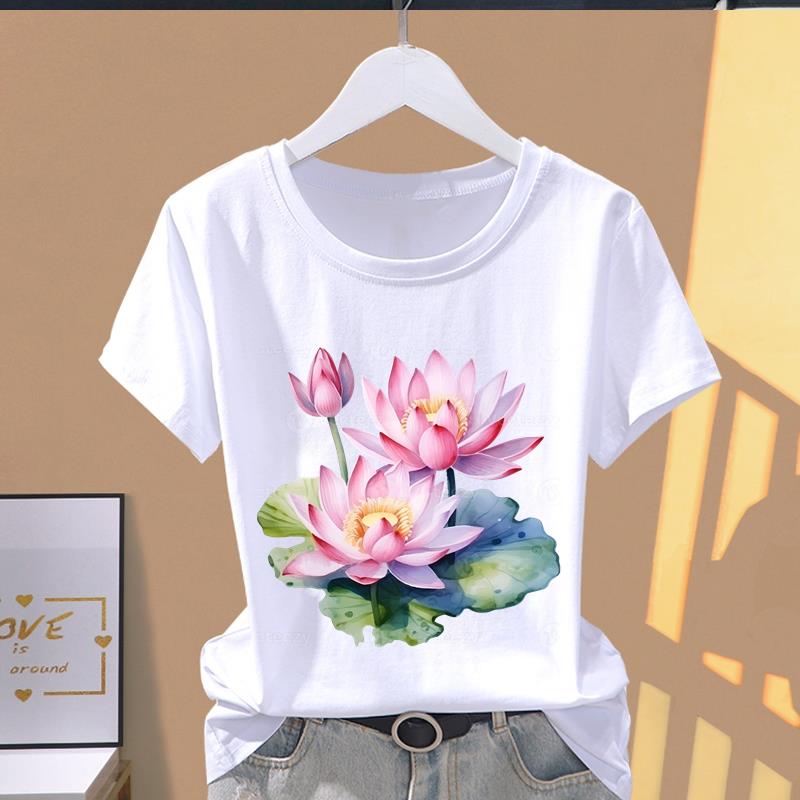 (Asian Size) Graphic Tee Casual T Clothing Print 90s Trend Watercolor Female Casual Women's Top Fashion Short Sleeve T-shirt