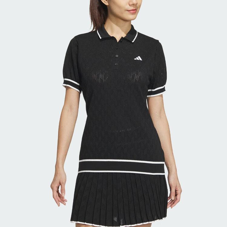 Adidas Primeknit Color Block Golf Short Sleeve Polo Shirt Women Tops Black IN6618