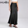 Women's Acetate Satin Half-body Skirt High Waist Elastic Splicing Long Skirt Slim Slim Package Hip Long Skirt