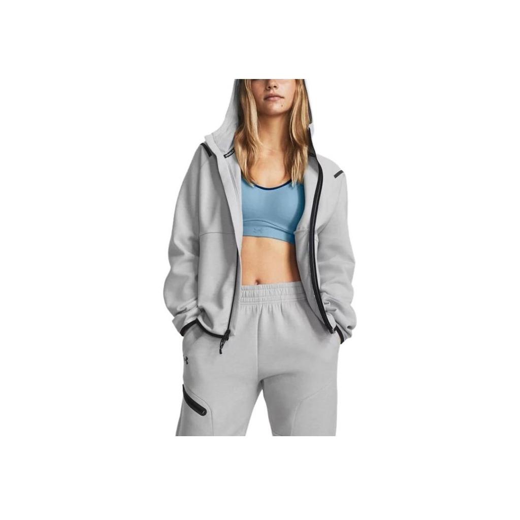 Under Armour Printed Hooded Fleece Zip-Up Sports Jacket Women Tops Gray 1379842-011