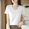Summer New Mercerized Cotton Short-sleeved T-shirt V-neck Women's Heart-neck Top