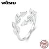925 Sterling Silver Leaf Shaped Opening Ring For Women Full Shiny Zircon Leaves Stackable Party Girls Rings Korean Jewelry