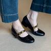 Sheepskin Version~ Metal One-word Buckle Genuine Leather Mary Jane Shoes Women's French Shallow Mouth Single Shoes Low Heel Temperament Ballet Shoes