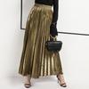 European & American High-Waist Pleated Maxi Skirt - Large Size, Gold Beach Style for Women
