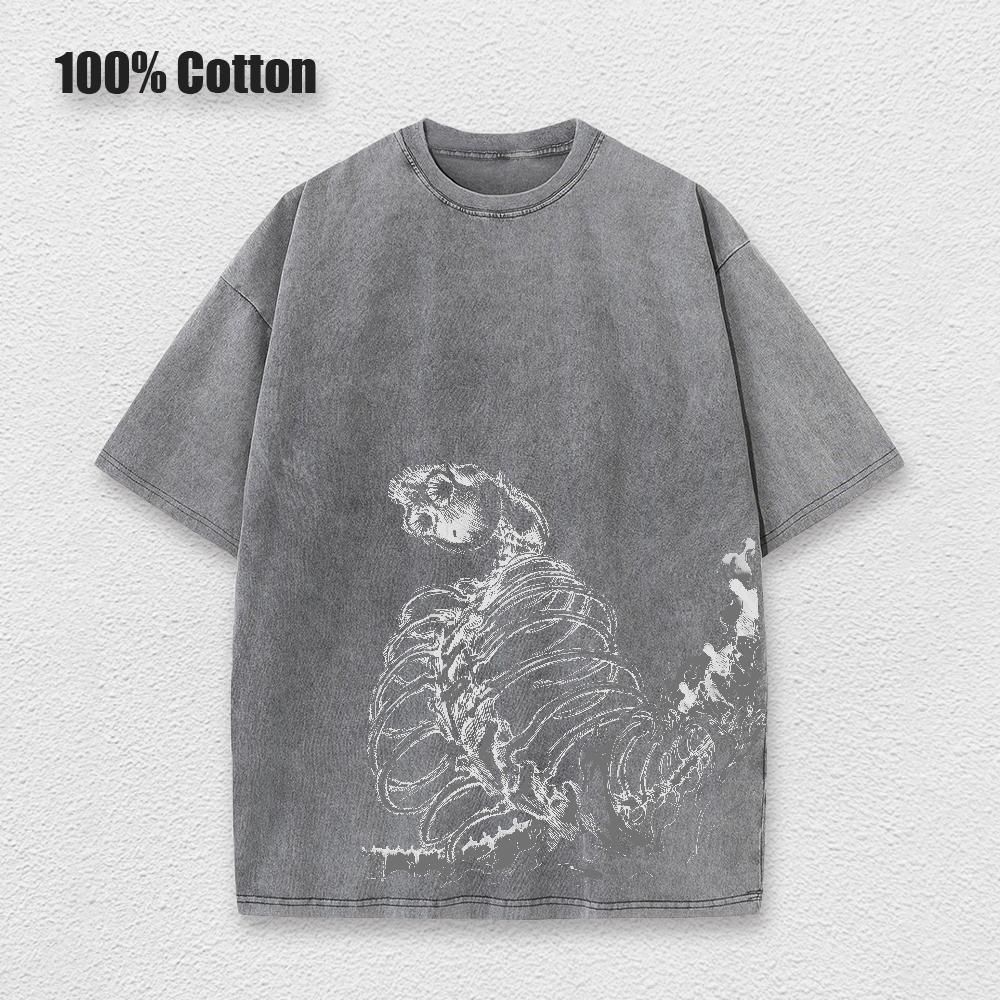 Men Washed Anime Attack On Titan T-Shirt Hip Hop Streetwear Graphic Print Oversize Tshirt Short Sleeve Cotton Loose Vintage Tops