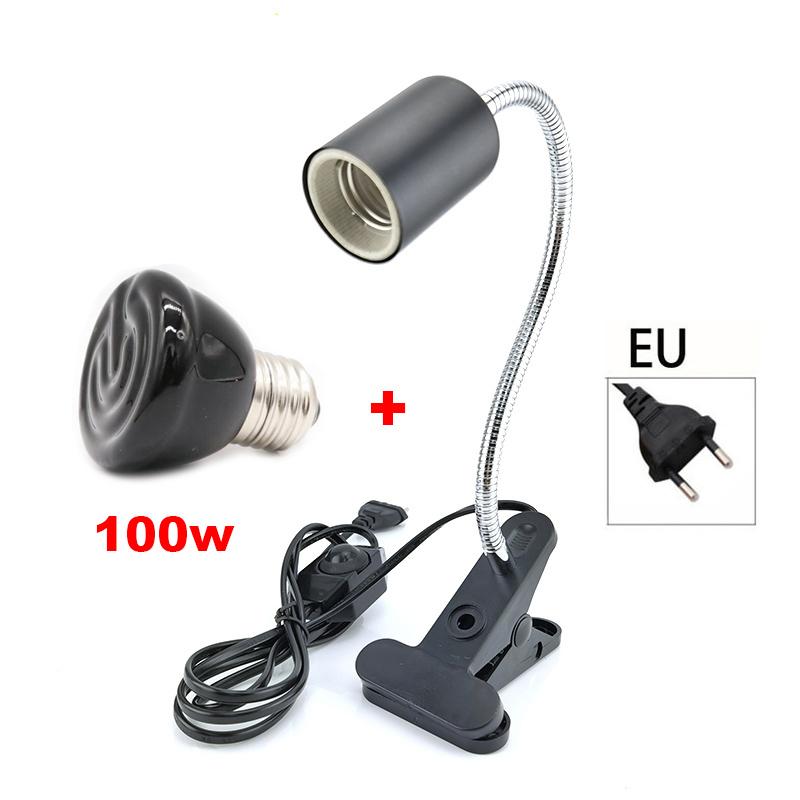 Tortoises Basking Lighting E27 EU Plug 220V Mini Pet Reptile Heat Lamp Kit Clip-on Ceramic Lights Holder Heating Set