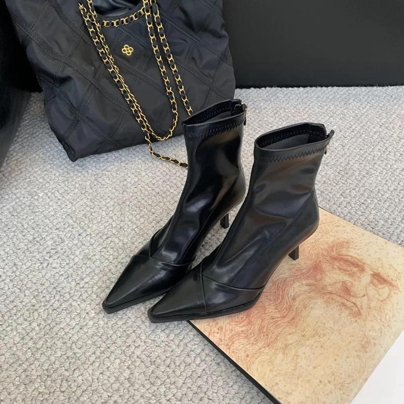 Fashion 2024 Autumn/Winter Sexy Skinny Heel Ankle Boots for Women Elastic Skinny Pointy Boots for Women