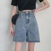 Women's High-Waist Retro Blue Denim Shorts - Summer 2024 Hong Kong Style