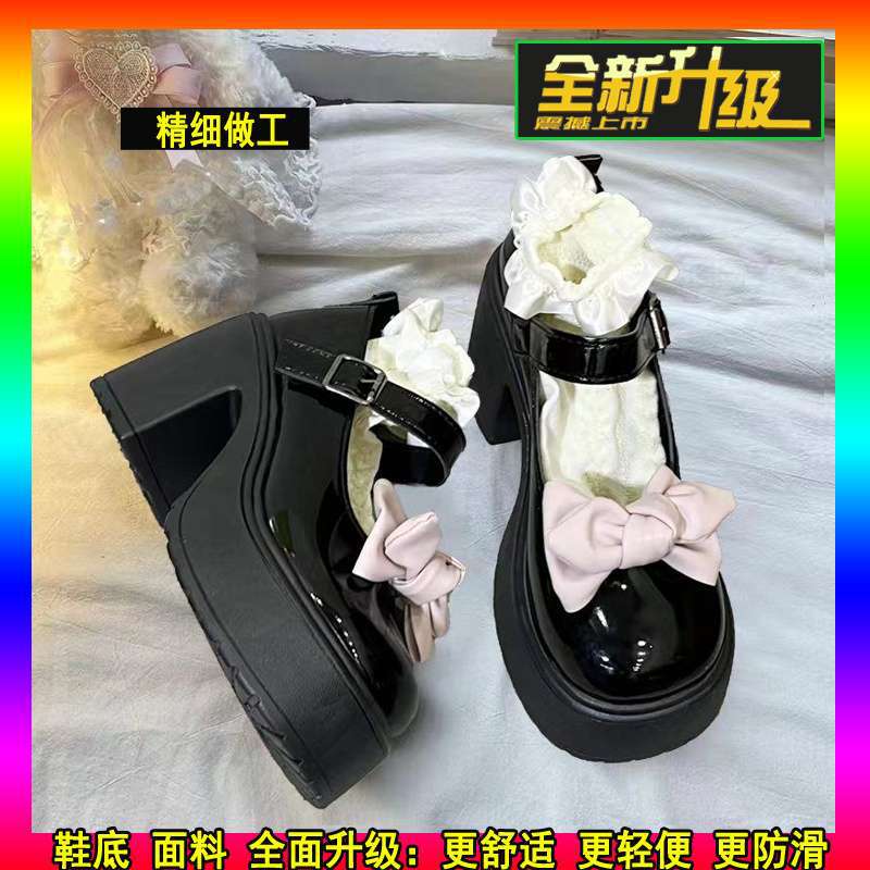 2025 Spring Lolita New Muffin Bow JK Single Shoes Japanese Lolita Sweet Cool Mary Jane Small Leather Shoes