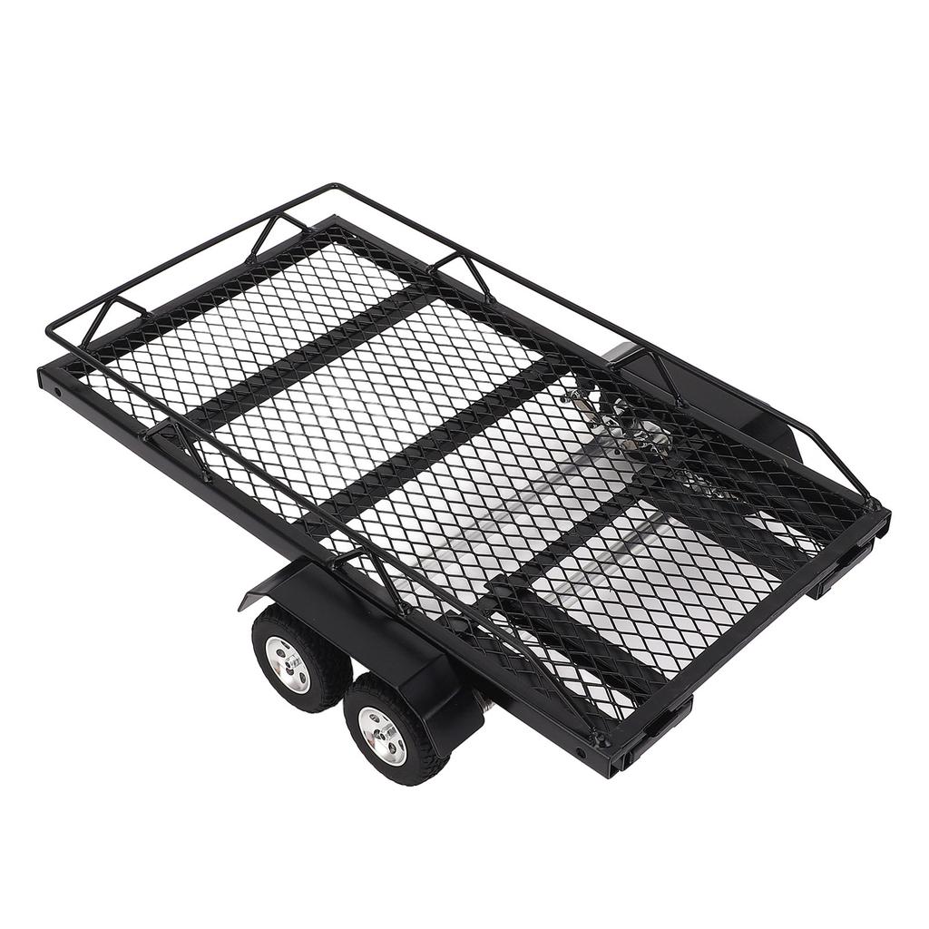 RC Trailer 1/18 Scale Metal Hitch Mount Double Axle with 4 Tires Upgrade Parts Accessories