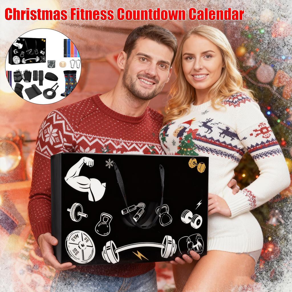 Christmas Fitness Equipment  Calendar , Featuring 24  Workout Items Such As Jump Ropes, Resistance Bands, Gloves, And Headbands - A Christ