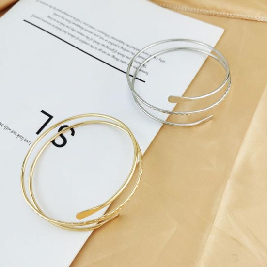 Women Bracelet Open Adjustable Three Layers Solid Color Polished Electroplated Stainless Lightweight Punk Hip Hop Cool Girl Bracelet Arm Ring Jewelry