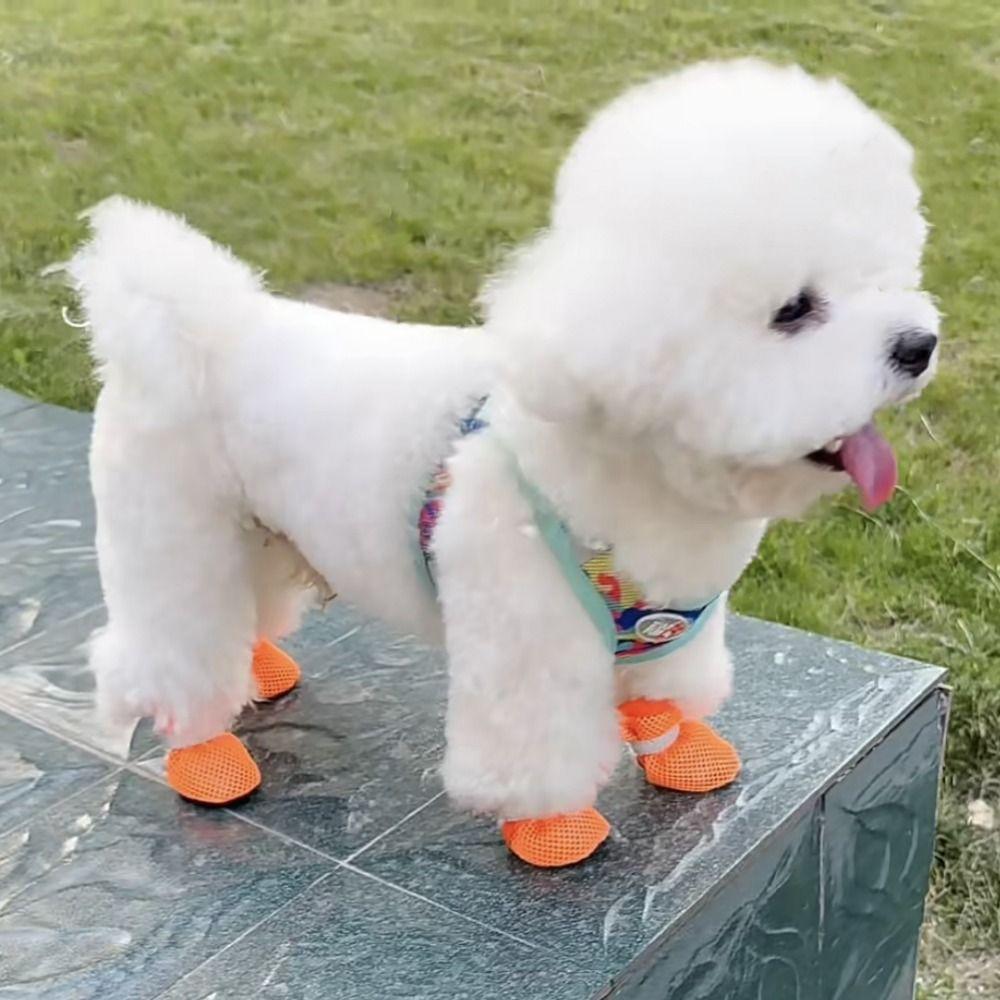 4 шт./компл. Светоотражающие сетчатые ботинки для собак, нескользящие, с вырезами, ботинки для домашних животных, короткие ботинки для собак, кошек