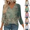 3/4 Length Sleeve Womens Tops V Neck Casual Tunic Tops Basic Shirts Loose Fit Blouse