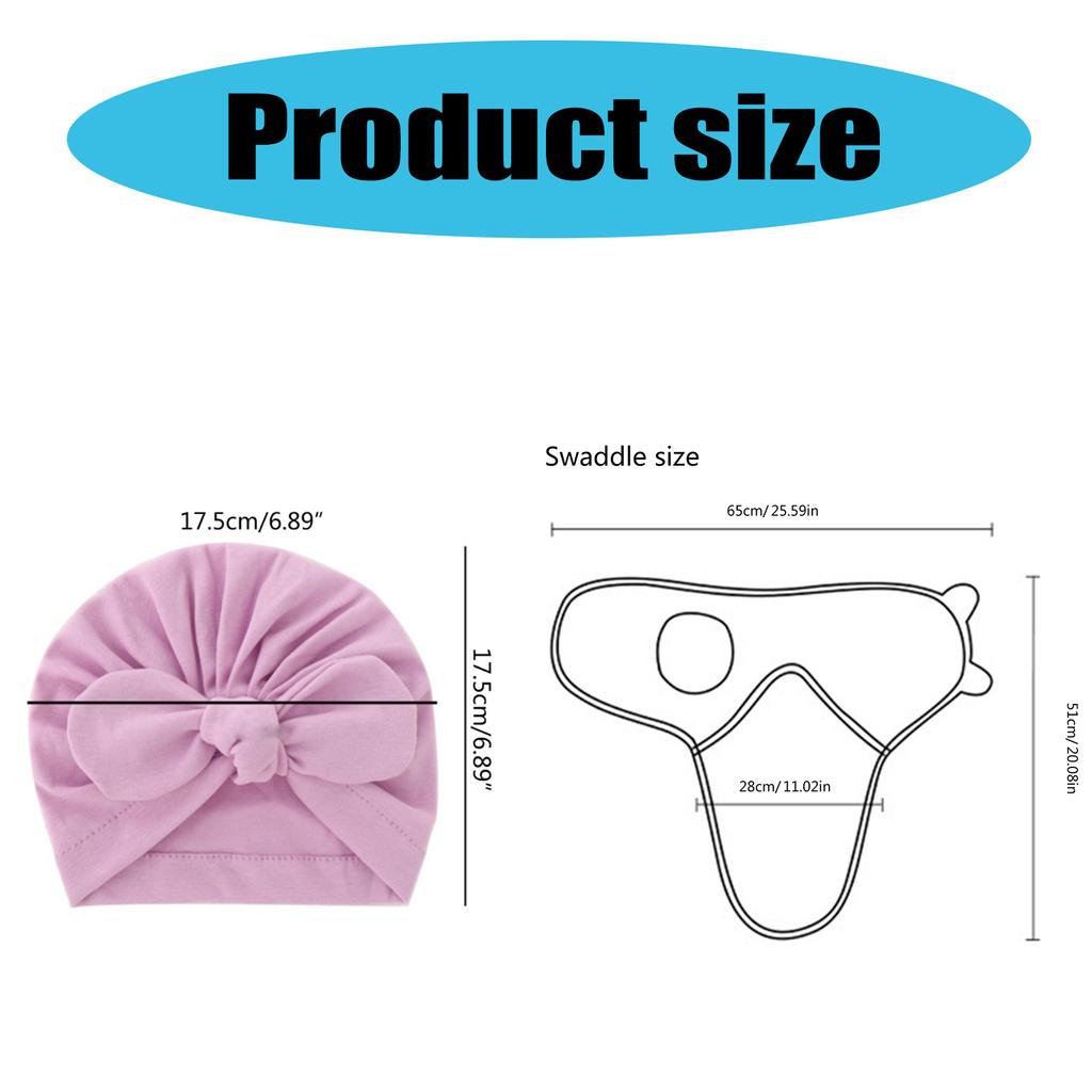 Pack of 2pcs Baby Blanket Set with Bowknot Beanie Hat Soft Breathable Sleepsack 0-1 Year Newborns Wrap Towel & Bonnet