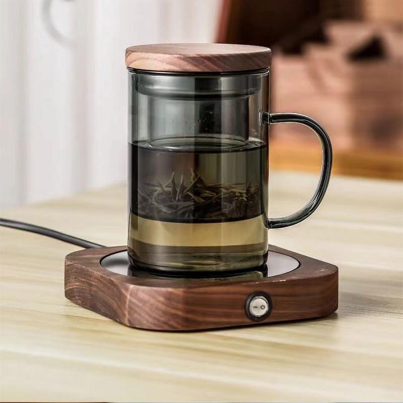 PIGE HOME 400ml Filter Cup Heat-resistant Glass Tea Cup with Filter and Wooden Lid Anti-scald Handle Glass Cup Drinking Cup