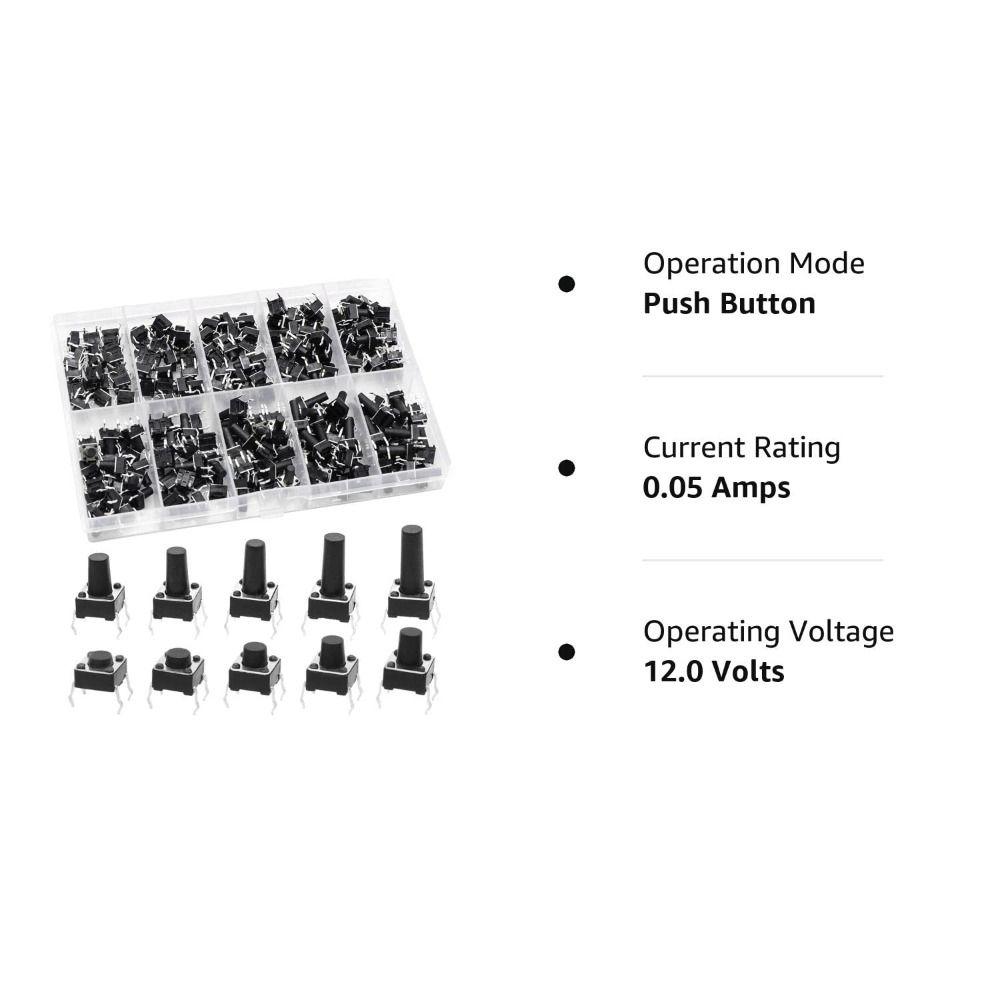 200Pcs 6x6 Mm Tactile Push Button 4 Pin Pushbutton Switches Electronic Circuit Board