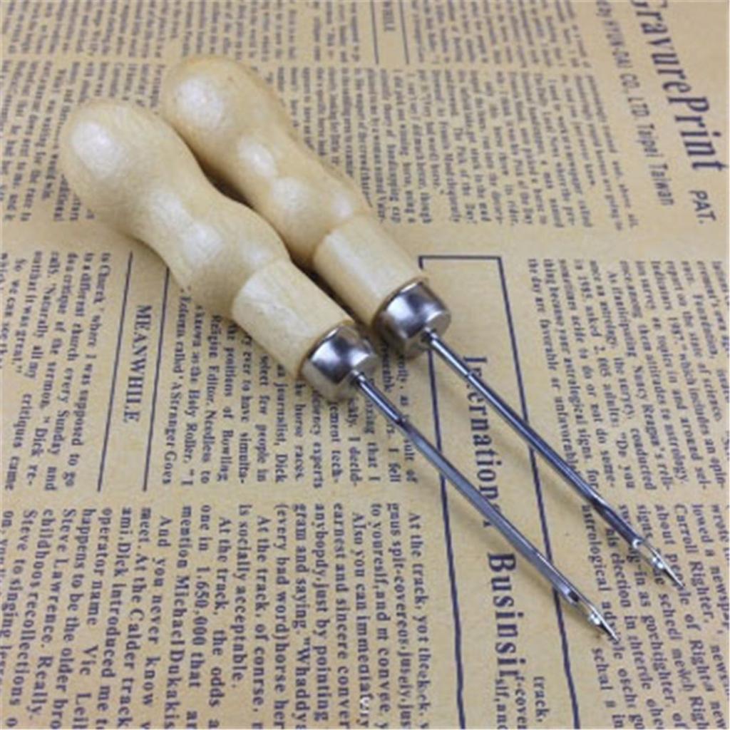 3PCS/SET Wooden Handle Shoes Repairing Awl Leather Shoe Sewing Cobbler Tool DIY Craft Repair Hand Stitcher Straight Curved Hook