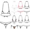 Womens Micro Bikini Set Hollow Out Cup Halter Bra Top with T Back G String Thong Underwear for Swim Beach