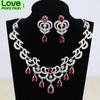 Water Drop Red Cz White Zircon Women Silver Color Bridal Jewelry Wedding Earrings Pendant Necklace Sets