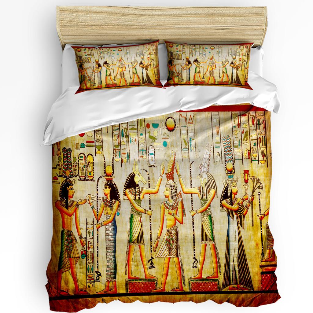 Hieroglyphic Carvings Ancient Egyptian Temple 3pcs Bedding Set For Double Bed Home Textile Duvet Cover Quilt Cover Pillowcase