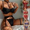 Women Sexy Solid Perspective Underwear Set Lace Lingerie Set Lady'S Bra And Panty Garters See Through Lingerie Sets
