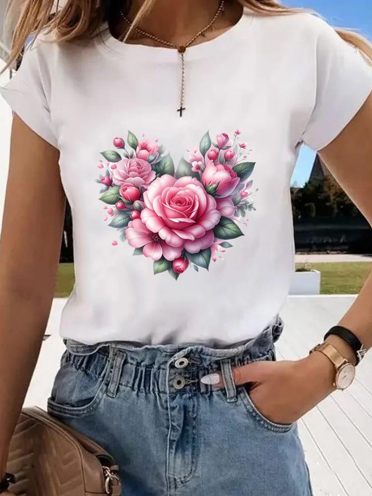 (Asian Size) Short Sleeve T-shirts Clothing Fashion Print  T Female Butterfly Sweet 90s Casual Women's Top Graphic Tee