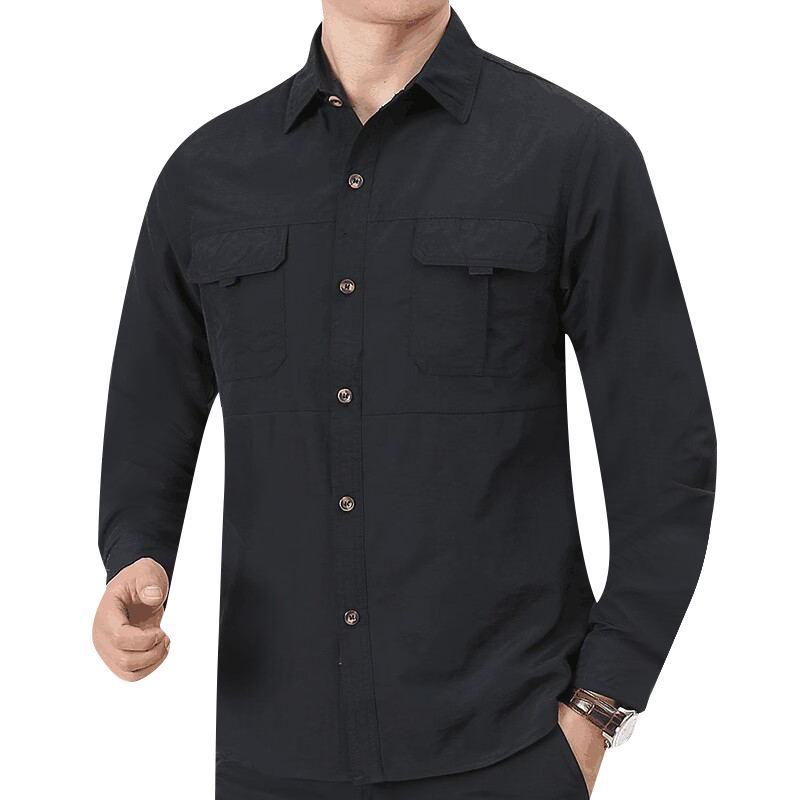 Men's Casual Loose-Fit Long-Sleeve Shirt - Solid Color, Large Size, Autumn Workwear with Pocket