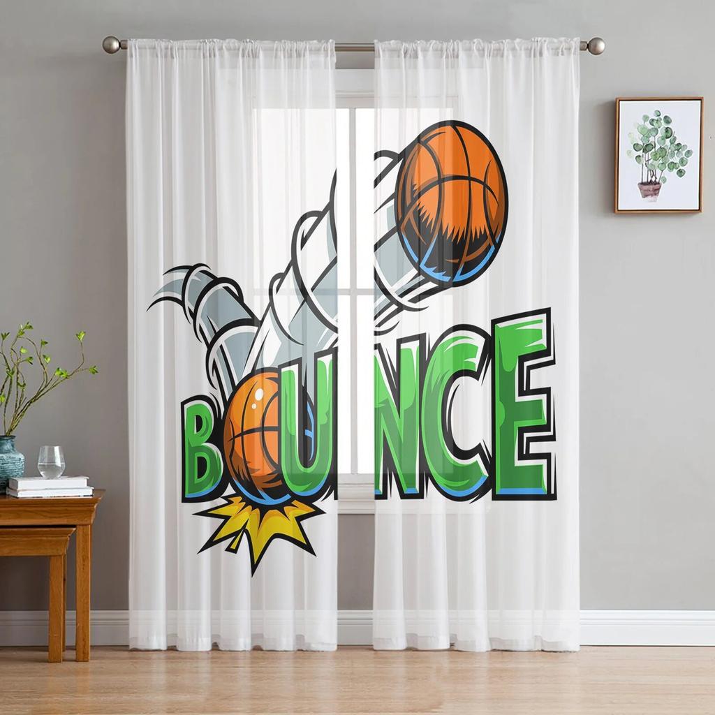 Comic Cartoon Basketball Sheer Curtain for Bedroom Tulle Voile Curtain for Kitchen Living Room Decor Window Treatment