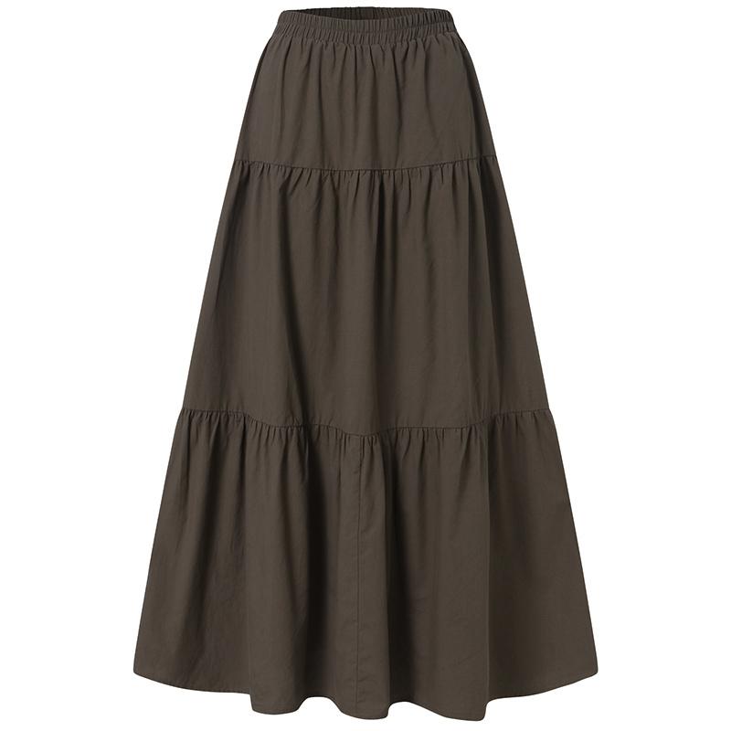 Women Cotton A-line Skirts Summer Loose Casual Elastic Waist Long Skirts