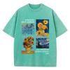 Cotton Women Acid Wash T-Shirts Van Gogh La Tristesse Durera Toujours Prints Tees Oversize O-Neck Distressed Tops