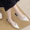 French Pointed Toe Shallow Mouth Low Heel Shoes Spring and Summer Temperament Baotou Rhinestone Soft Sole Shoes