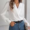 Elegant Fashion Layered V-neck Long Sleeved Women Shirt Solid Color Loose Casual Simple Office Blouse Ladies Basic Spring Autumn Tops Women's Clothing