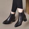 Осенне-зимние женские короткие туфли элегантные на среднем каблуке, флисовые ботильоны до щиколотки для женщин, кожаные с острым носком, шикарные ботильоны