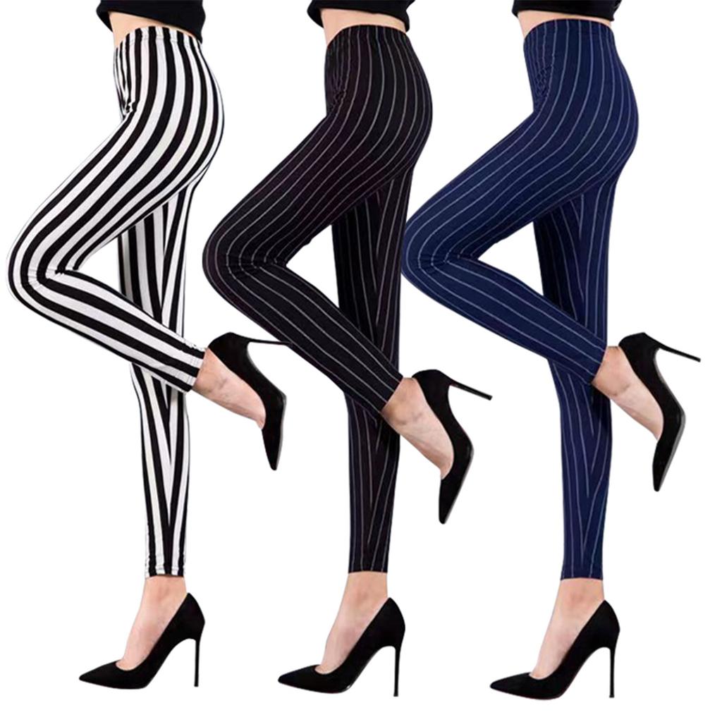 Women's Elastic Striped High Waisted Leggings And Sports Pants