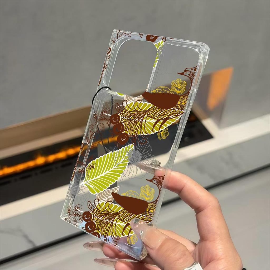 Clear Square Back Tube Case Protection For iPhone 14 Pro Max 12 11 16 ProMax 15 Plus 13 Anti-Oxygen,Large Feather Leaves Pattern Casing