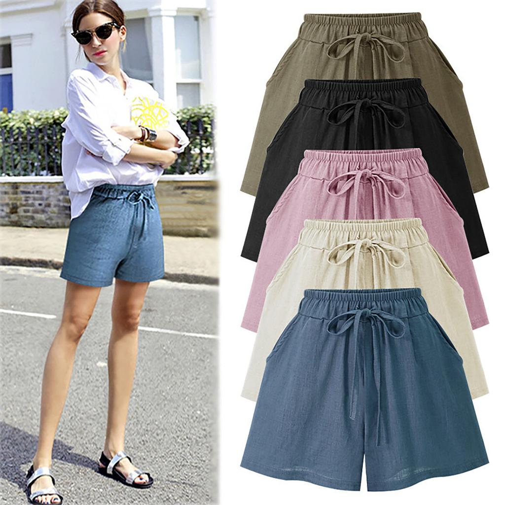 Women's Summer Elastic Waist Loose High Waist Wide Leg Thin Casual Shorts
