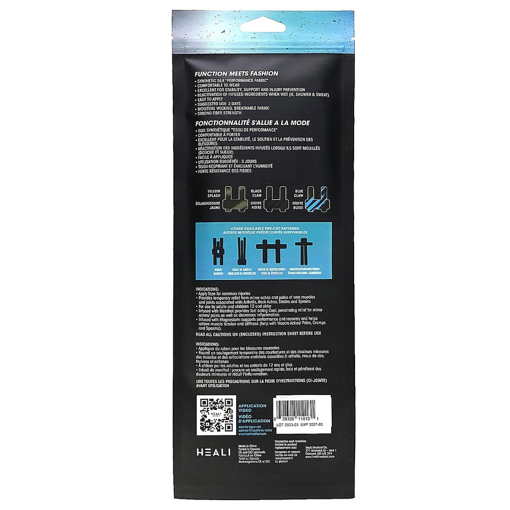 Breathable Elastic Kinesiology Tape, Lumbar, 3 Precut Attachments