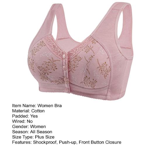 Бюстгальтер для женщин среднего возраста с эластичной застежкой на пуговицы спереди, большого размера, с цветочным кружевным принтом, ударопрочный, с эффектом пуш-ап, не цепляющийся