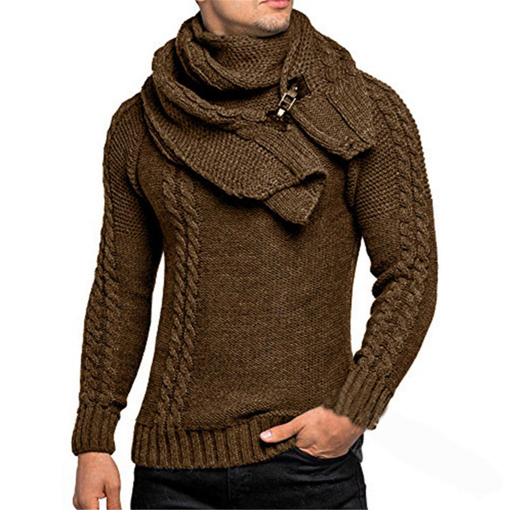 Men's Winter Casual Neck Wrap Head Long Sleeve Sweater In Solid Color