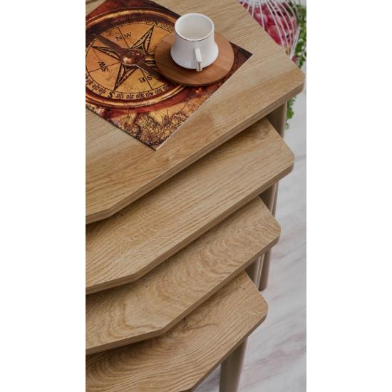 Karaca 4-Piece Nesting Table - Service Table - Side Table - Oak (RIVOLI)