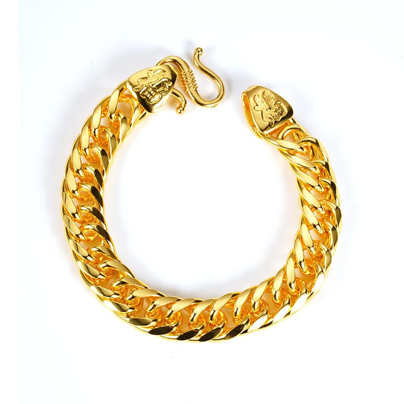 Smooth Flat Vietnamese Gold Bracelet Domineering Retro Versatile Men and Women Copper Plated Roman Chain