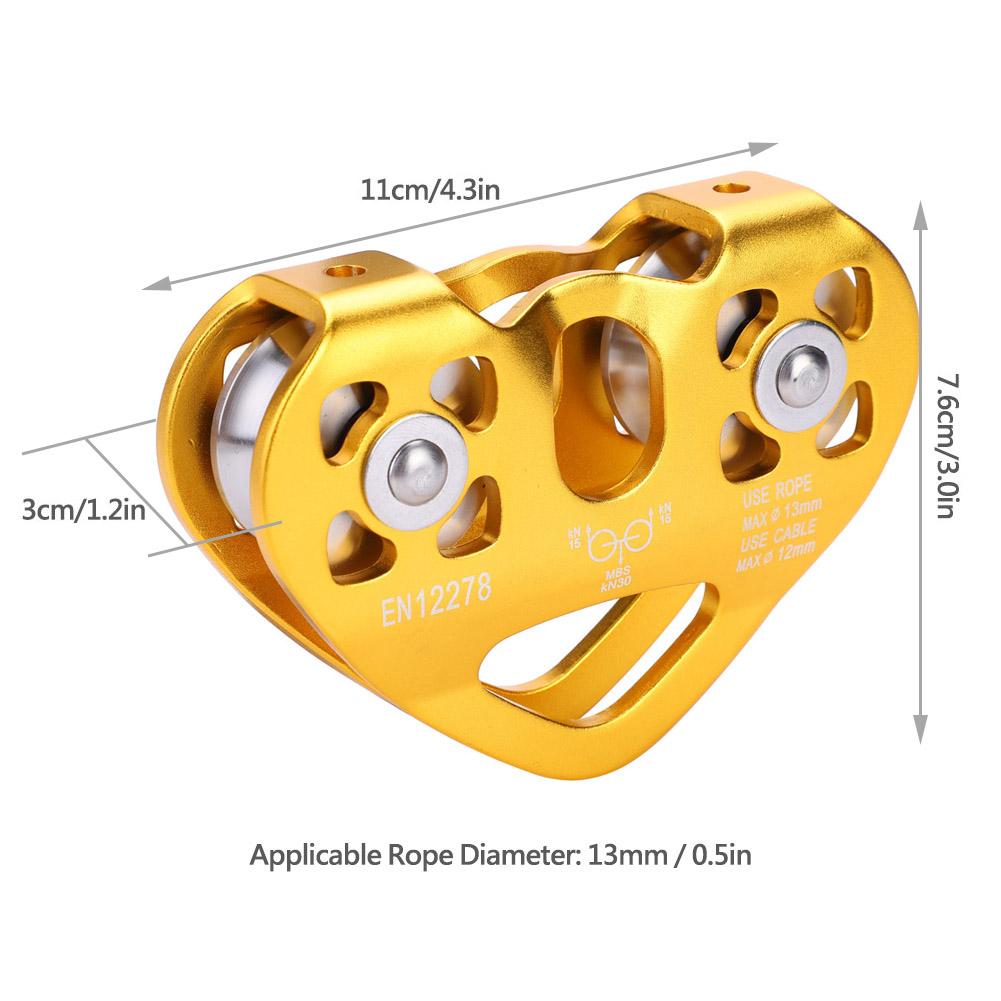 30KN двойной шкив трос спасательный трос тележка наружное скалолазание оборудование(Золото)