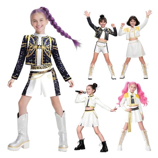 Pop Singers Cosplay Costume Stage Performance Outfits Girl Dance Troupe Attire for Kids Halloween Carnival Costume Party Dress-up