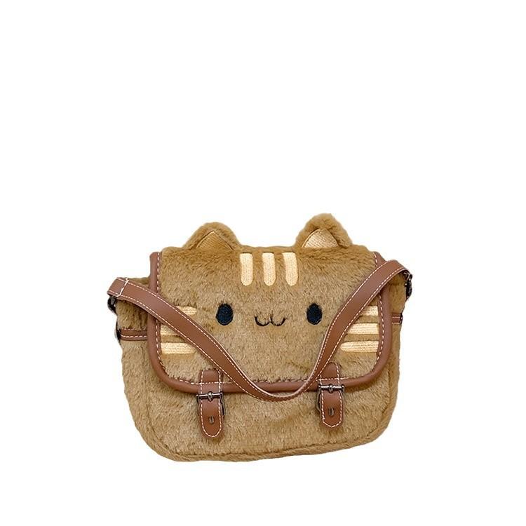 Girl Cute Kitten Cartoon Messenger Bag Season High Value Girl Foreign Style Plush Small Square Bag