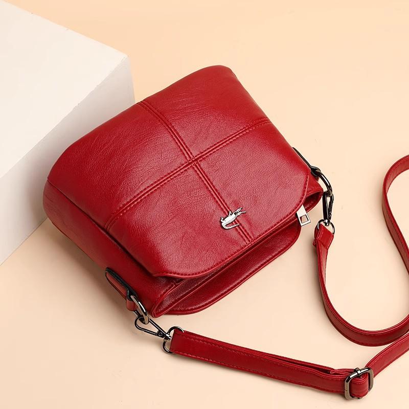 Soft Leather Fashion Bucket Small Bag Middle-aged Mother New Korean Version Simple Atmosphere Shoulder Messenger Bag Casual